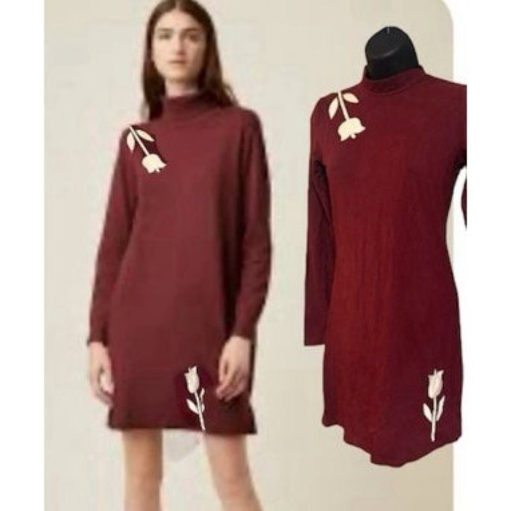 Dress sheath mini mock turtleneck red